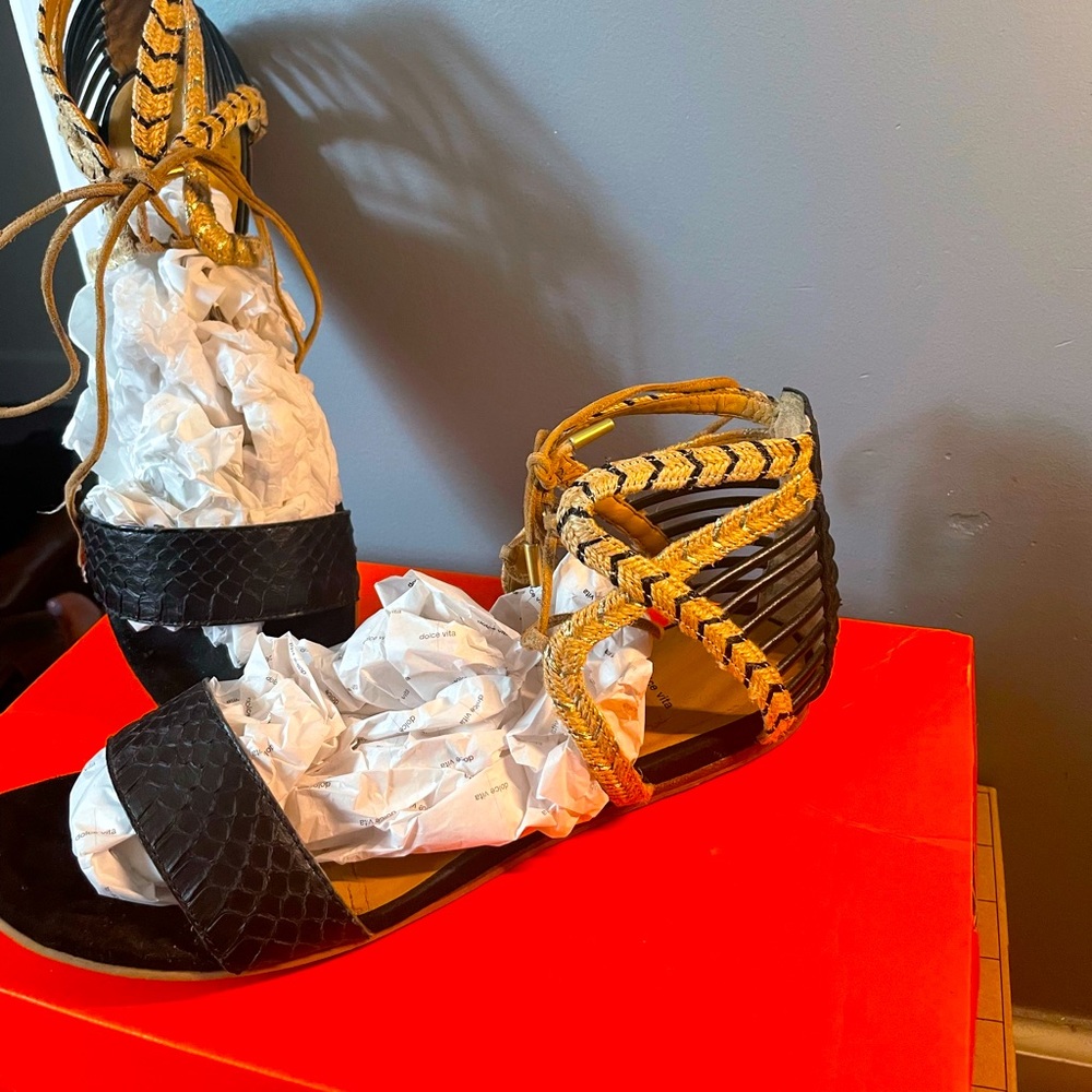 Dolce Vita Black/Tan Flat Sandals